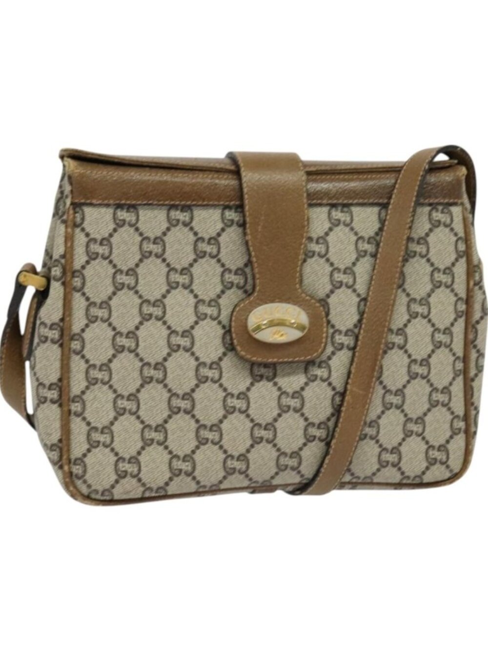 GUCCI GG Plus Supreme Shoulder Bag PVC Leather Beige Gold